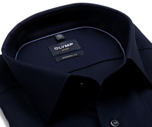 Olymp Modern Fit – tmavomodrá košeľa s jemnou štruktúrou a tmavomodrými gombíkmi - krátky rukáv Olymp Modern Fit – tmavomodrá košeľa s jemnou štruktúrou a tmavomodrými gombíkmi - krátky rukáv