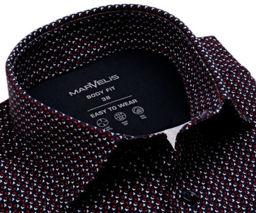 Marvelis Body Fit Jersey – elastická tmavomodrá košeľa s červeno-bielym vzorom - krátky rukáv