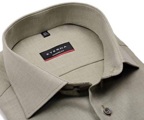 Eterna Modern Fit - khaki košeľa s jemnou štruktúrou - krátky rukáv