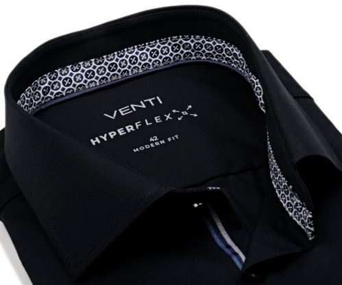 Venti Modern Fit Hyperflex – čierna elastická košeľa s vnútorným golierom, manžetou a légou