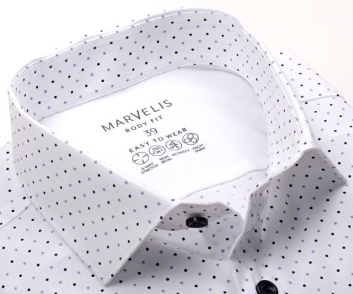 Marvelis Body Fit – elastická košeľa s modrými malými bodkami - predĺžený rukáv