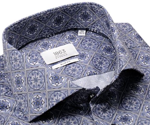 Eterna 1863 Slim Fit Two Ply - luxusní košile s výraznými modrými ornamenty