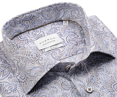 Eterna Slim Fit Twill – košile s modro-béžovým vzorem paisley