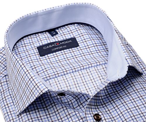 Casa Moda Comfort Fit Premium – košeľa s modro-hnedým kostkovaným vzorom - extra predĺžený rukáv