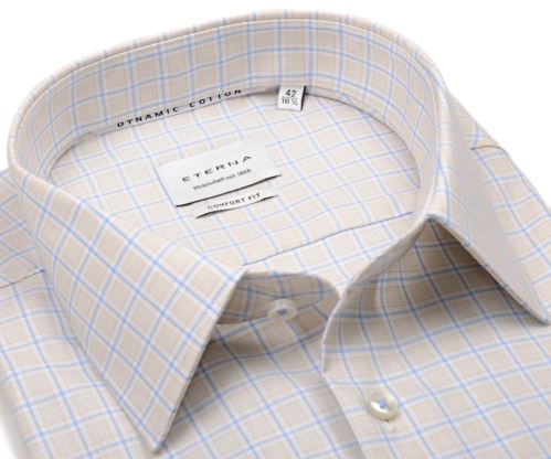 Eterna Comfort Fit Dynamic Cotton – béžová košile se světle modrým kostkovaným vzorem Eterna Comfort Fit Dynamic Cotton – béžová košile se světle modrým kostkovaným vzorem