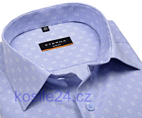 Eterna Slim Fit – košile se světle modrým proužkem a bílým vzorem – extra prodloužený rukáv