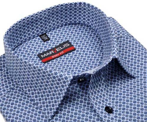 Marvelis Body Fit – košile s modrým geometrickým vzorem - krátký rukáv
