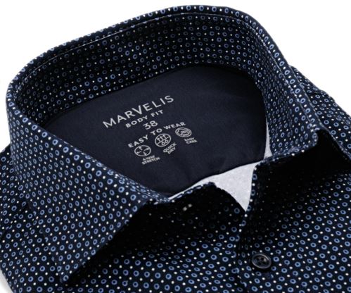 Marvelis Body Fit Jersey – elastická tmavomodrá košeľa s modrými krúžkami - predĺžený rukáv