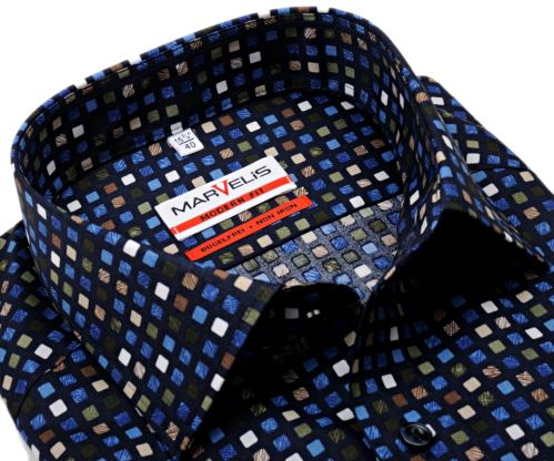 Marvelis Modern Fit – tmavomodrá košile s barevnými čtverečky