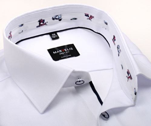 Marvelis Body Fit – bílá košile s elegantní strukturou a vnitřním límcem s motivem skůtru Marvelis Body Fit – bílá košile s elegantní strukturou a vnitřním límcem s motivem skůtru