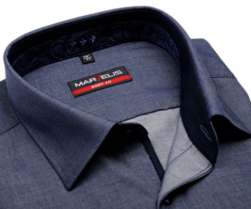 Marvelis Body Fit – kovově modrá košile s vnitřním límcem