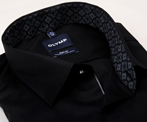 Olymp Level Five – čierna košeľa s vnútorným golierom a manžetou s ornamentmi - predĺžený rukáv Olymp Level Five – čierna košeľa s vnútorným golierom a manžetou s ornamentmi - predĺžený rukáv