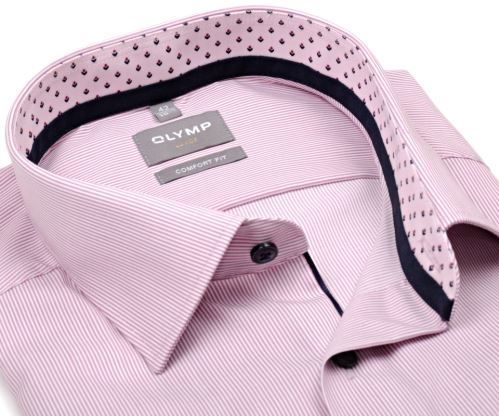 Olymp Comfort Fit – košile s úzkým růžovo-červeným proužkem a vnitřním límcem - krátký rukáv Olymp Comfort Fit – košile s úzkým růžovo-červeným proužkem a vnitřním límcem - krátký rukáv
