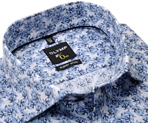 Olymp Super Slim – designová košile s modrým abstraktním vzorem