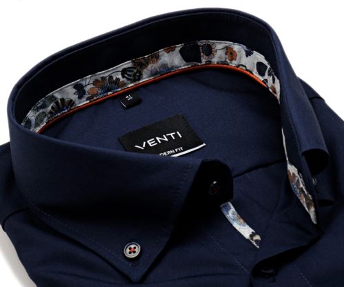 Venti Modern Fit – tmavomodrá košeľa s kvetinovým vnútorným golierom a manžetou - extra predĺžený rukáv