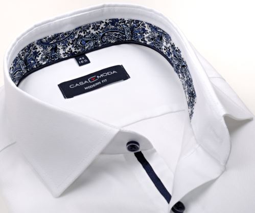 Casa Moda Modern Fit – biela košeľa s jemnou štruktúrou a dizajnovým vnútorným golierom