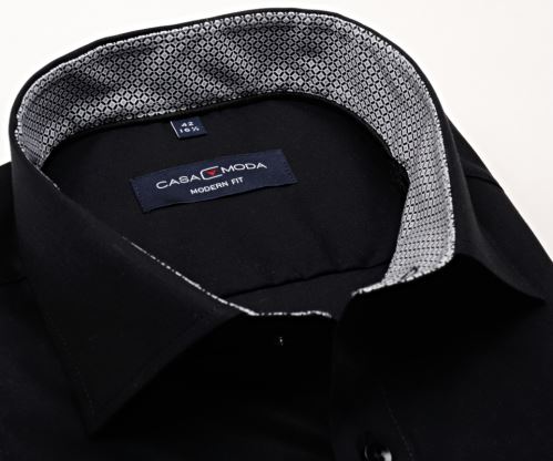 Casa Moda Modern Fit – čierna košeľa s čierno-sivým vnútorným golierom a manžetou