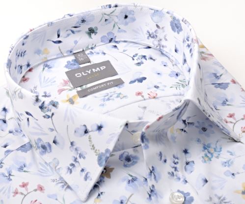 Olymp Comfort Fit – dizajnová košeľa z jarnými kvetmi - krátky rukáv Olymp Comfort Fit – dizajnová košeľa z jarnými kvetmi - krátky rukáv