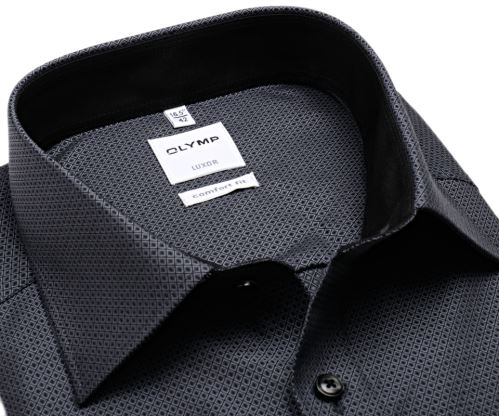 Olymp Comfort Fit – čierno-biela košeľa s votkaným vzorom