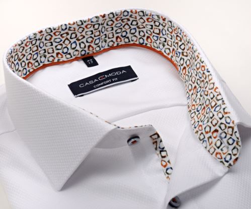 Casa Moda Comfort Fit – biela košeľa s jemnou štruktúrou a farebným vnútorným golierom - krátky rukáv