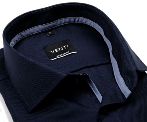 Venti Modern Fit – tmavomodrá košeľa s votkaným diagonálnym prúžkom a vnútorným golierom
