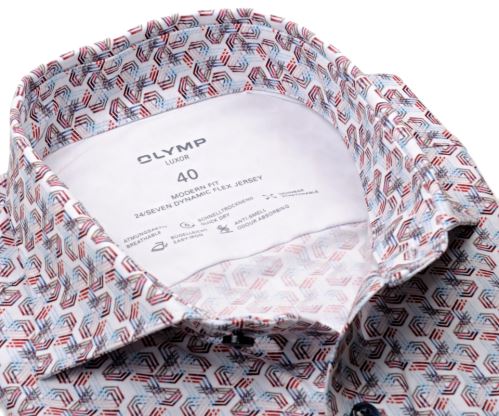 Olymp Modern Fit 24/Seven – luxusná elastická dizajnová košeľa s farebným vzorom