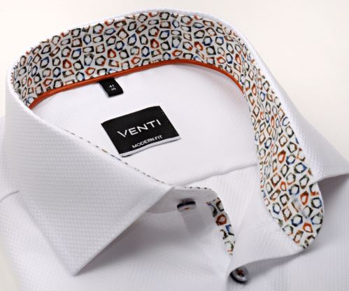 Venti Modern Fit – biela košeľa s jemnou štruktúrou a farebným vnútorným golierom