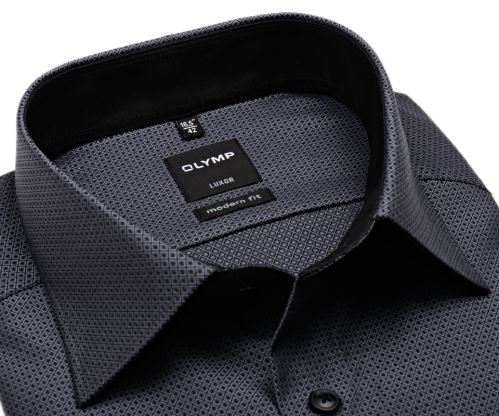 Olymp Modern Fit – černo-bílá košile s vetkaným vzorem