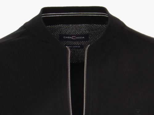 Bavlnený pulóver na zips Casa Moda s krátkym stojáčikom – čierny