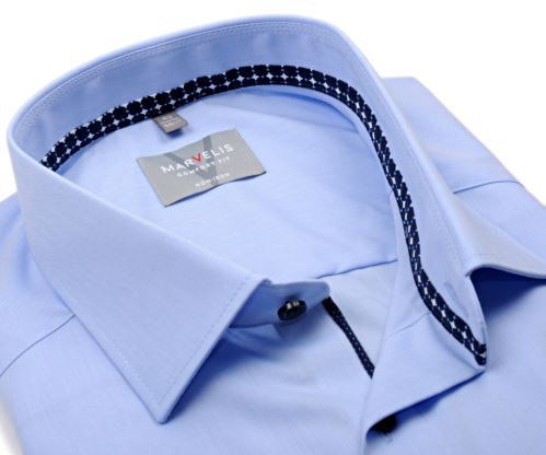 Marvelis Comfort Fit – světle modrá košile s vnitřním límcem s bílými kosočtverečky