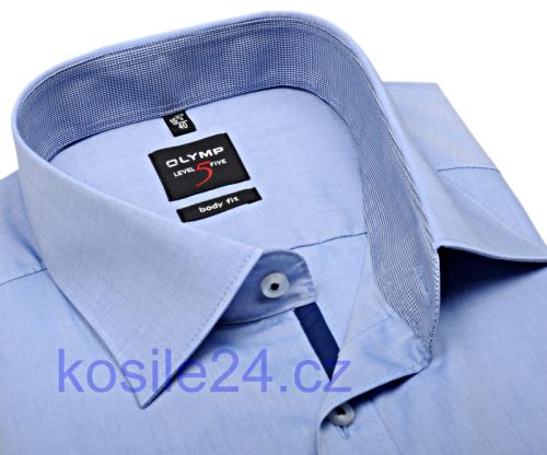 Olymp Level Five Chambray – světle modrá košile s vnitřním límcem a légou - krátký rukáv