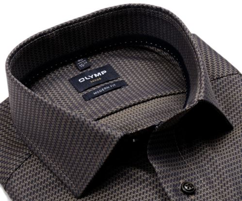 Olymp Luxor Comfort Fit – modro-béžová košile s vetkaným vzorem - krátký rukáv