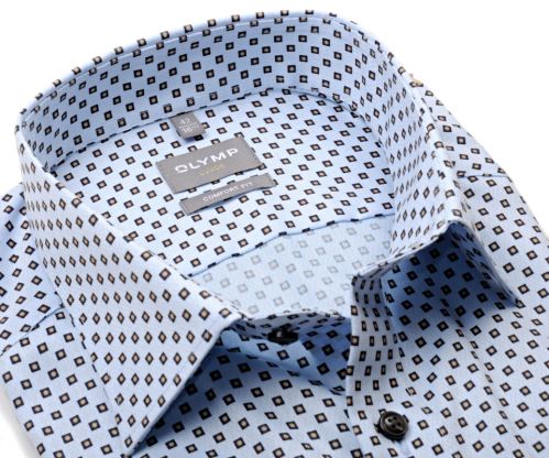 Olymp Comfort Fit – svetlomodrá košeľa s jemnou štruktúrou a modro-béžovými štvorčekmi