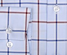 Olymp Modern Fit Twill – luxusná svetlomodrá košeľa s červeno-modrým károm (2)
