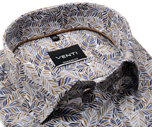 Venti Modern Fit – luxusná dizajnová košeľa s modro-béžovým vzorom listov Venti Modern Fit – luxusná dizajnová košeľa s modro-béžovým vzorom listov