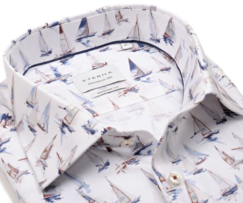 Eterna Modern Fit – luxusní košile s motivem plachetniček - krátký rukáv Eterna Modern Fit – luxusní košile s motivem plachetniček - krátký rukáv