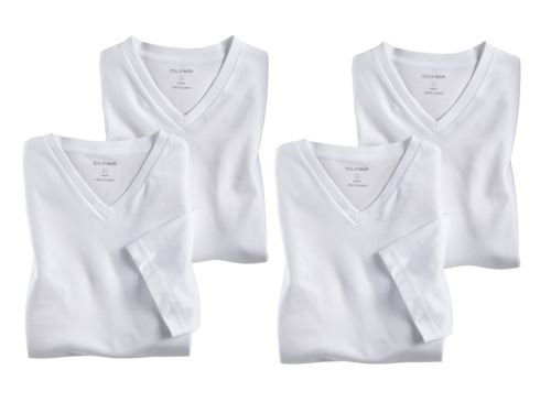 Biele bavlnené tričko Olymp s krátkym rukávom - V-výstrih - výhodné balenie 4 ks