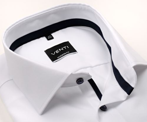 Venti Modern Fit – biela košeľa s votkaným diagonálnym prúžkom a tmavomodrým vnútorným golierom