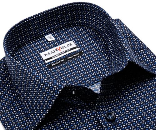 Marvelis Comfort Fit – tmavomodrá košile s modro-bílými trojúhelníčky
