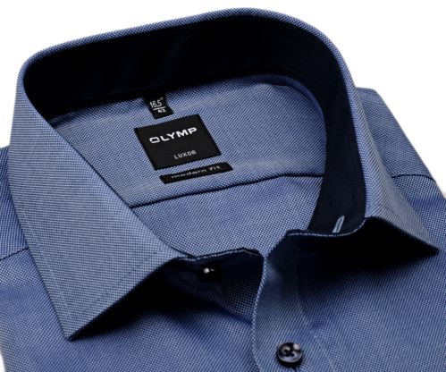 Olymp Modern Fit Natté – tmavě modrá košile s jemnou strukturou a vnitřním límcem - krátký rukáv