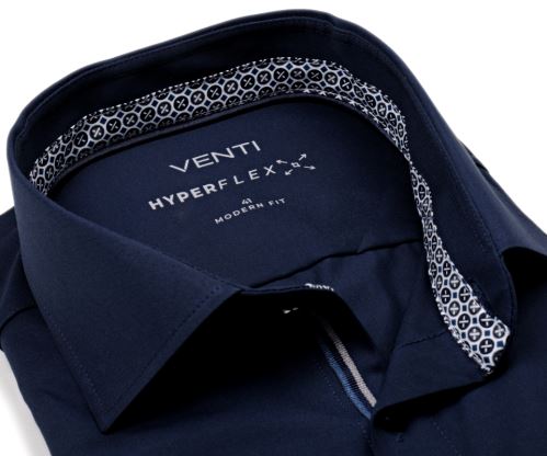 Venti Modern Fit Hyperflex – tmavomodrá elastická košeľa s vnútorným golierom, manžetou a légou