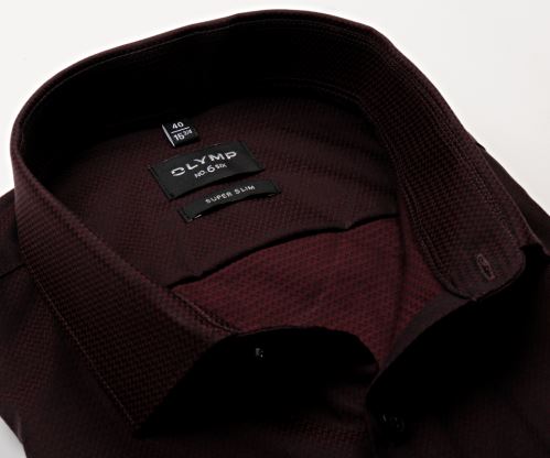 Olymp Super Slim – červeno-čierna košeľa s votkaným vzorom - predĺžený rukáv