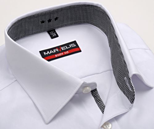 Marvelis Body Fit – bílá košile s vetkaným vzorem a vnitřním límcem a légou