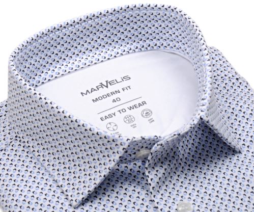 Marvelis Modern Fit Jersey – elastická biela košeľa s modrým vzorom - krátky rukáv