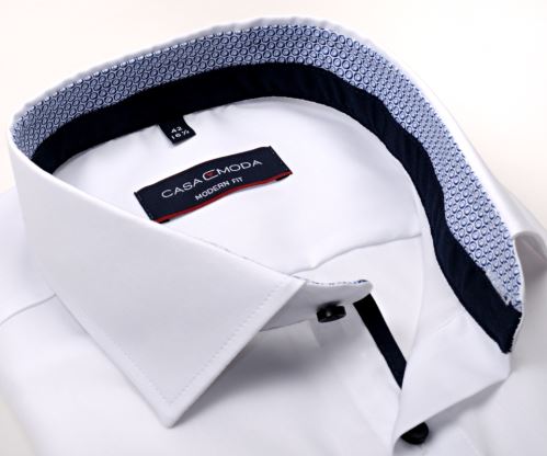 Casa Moda Modern Fit – bílá košile s modrým vnitřním límcem a manžetou - prodloužený rukáv