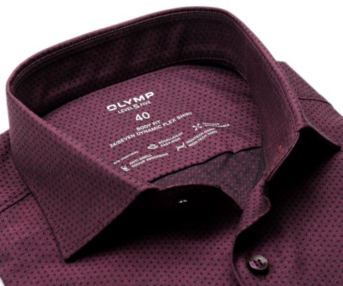 Olymp Level Five 24/Seven – elastická fialová košeľa s drobným vzorom - predĺžený rukáv
