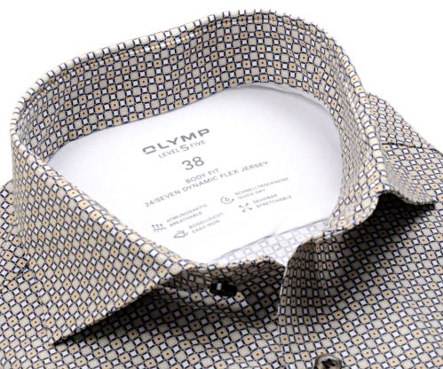 Olymp Level Five 24/Seven Jersey – luxusní elastická košile s béžovo-modrými čtverečky
