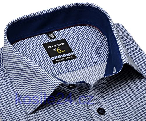 Olymp Super Slim – košeľa s modrým kaskádovitým vzorom a vnútorným golierom a manžetou