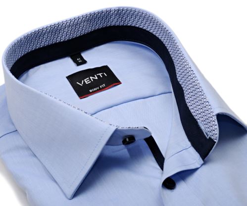 Venti Body Fit – svetlomodrá košeľa s vnútorným golierom a manžetou