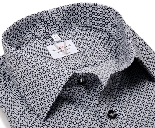 Marvelis Modern Fit – košile s černo-šedým mozaikovým vzorem - prodloužený rukáv Marvelis Modern Fit – košile s černo-šedým mozaikovým vzorem - prodloužený rukáv